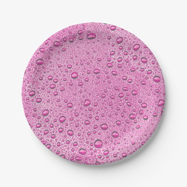 Plato De Papel Gotas de agua rosada caliente (Anverso)