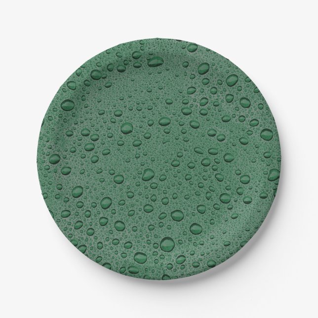 Plato De Papel Gotas de agua verde (Anverso)