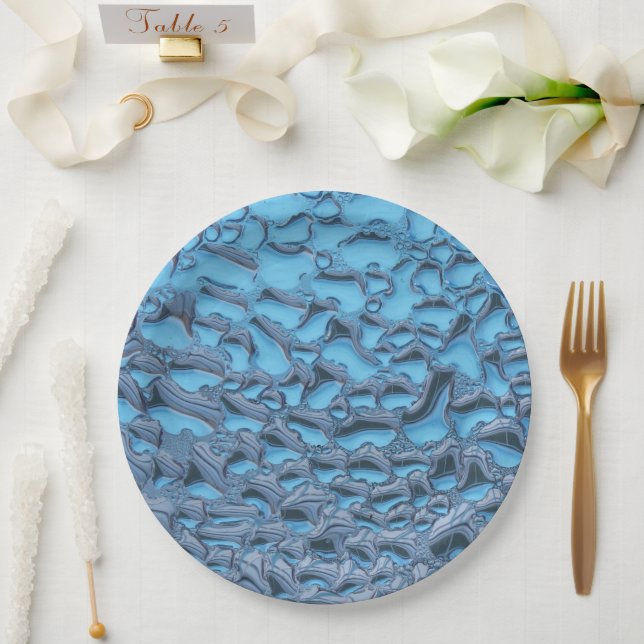 Plato De Papel Gotas de lluvia suaves en vidrio azul (Boda)