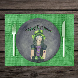 Plato De Papel Goth Girl Green Hair Tattoos Dark Grey Birthday