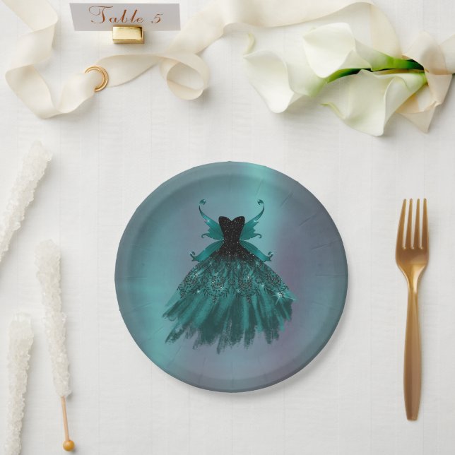 Plato De Papel Gothic Fairy Verde azulado Gown | Oveja Verde Prof (Boda)