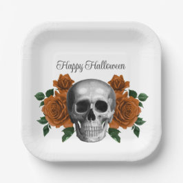 Plato De Papel Gothic Floral Skull Halloween