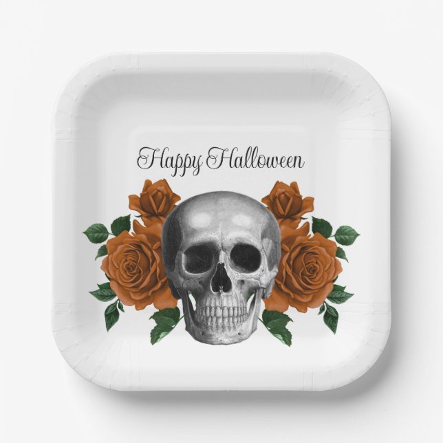 Plato De Papel Gothic Floral Skull Halloween (Anverso)