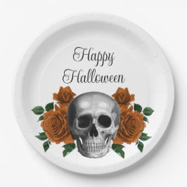 Plato De Papel Gothic Floral Skull Happy Halloween