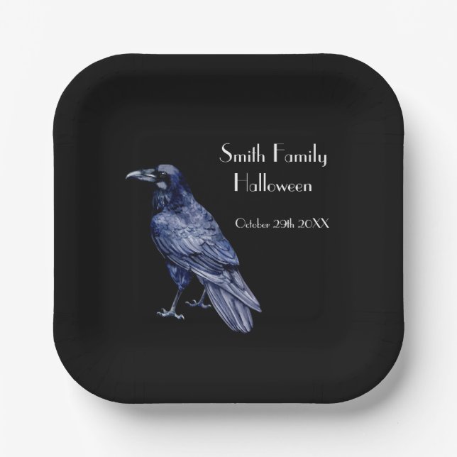 Plato De Papel Gothic Raven Algo Malvado Fiesta Halloween (Anverso)