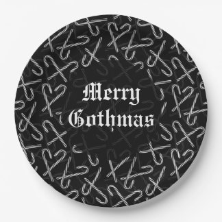 Plato De Papel Gothmas Black and White Candy Cane Pattern