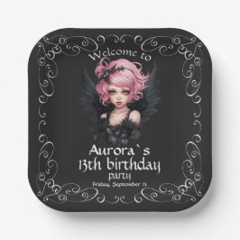 Plato De Papel Gótico Pastel Negro Y Rosa Leche 13 Años