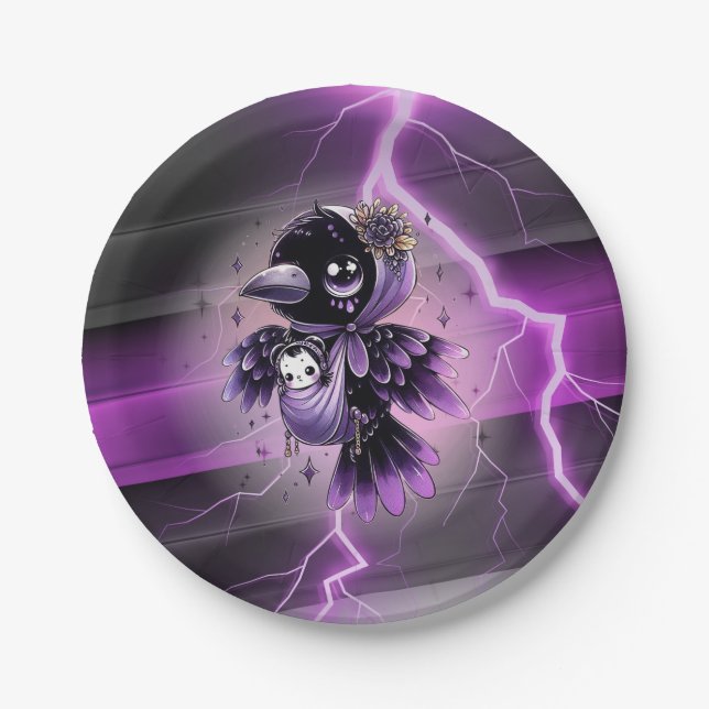 Plato De Papel Gótico Purple Black Halloween Evento Baby Shower (Anverso)