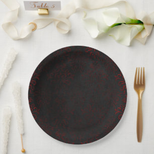 Plato De Papel Gótico Rojo y Negro Grunge