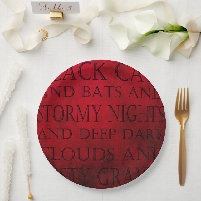 Plato De Papel Gótico Rojo y Negro Grunge (Boda)