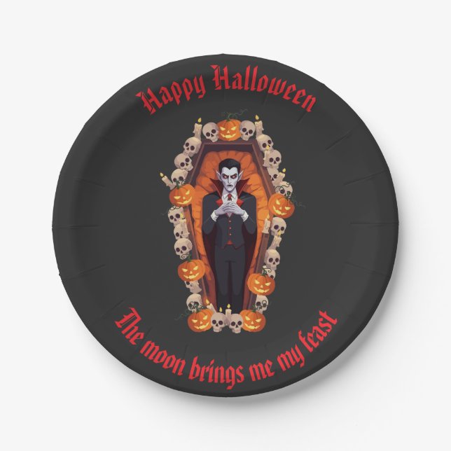 Plato De Papel 🧛 ‍ ♂️ Gótico Vampiro Halloween Papel negro (Anverso)