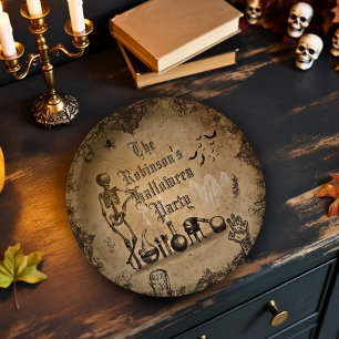 Plato De Papel Gótico Vintage Halloween Spooky Personalizado negr