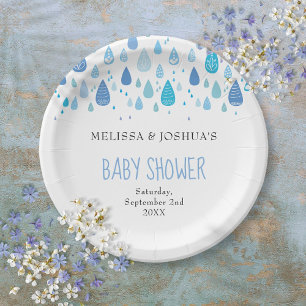Plato De Papel Gotitas de lluvia azules lindas para baby shower