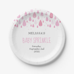 Plato De Papel Gotitas de lluvia rosa bebé sprinkle