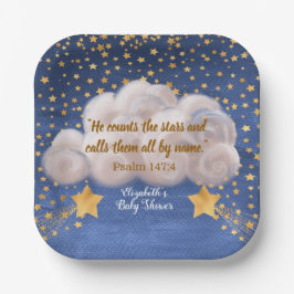 Plato De Papel Grabación de Star Twin Baby Shower