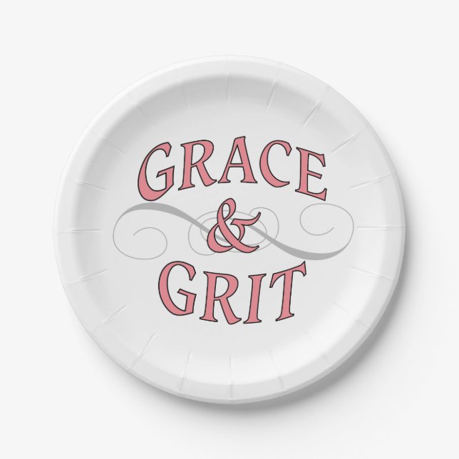Plato De Papel Grace y Grit en rosa y gris (Anverso)