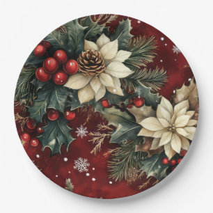 Plato De Papel Gracia de Poinsettia en el Abrazo de la Nevada