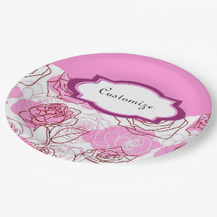 Plato De Papel Gracia y aprecio Placas de papel de rosas rosadas