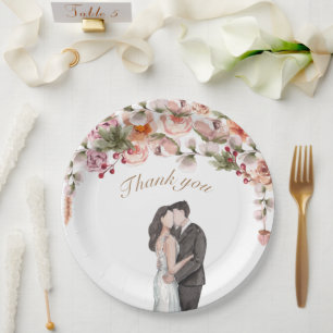 Plato De Papel Gracias acuarela floral elegante boda lindo
