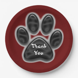 Plato De Papel Gracias Black Print Animal Lover Dog Paw
