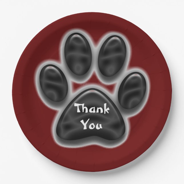Plato De Papel Gracias Black Print Animal Lover Dog Paw (Anverso)
