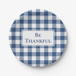 Plato De Papel Gracias Blue White Gingham Plaid Acción de Gracias