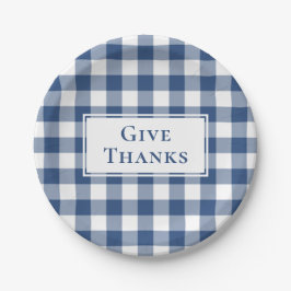 Plato De Papel Gracias Blue White Gingham Plaid Thankending