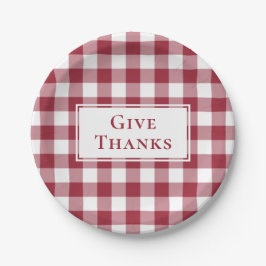 Plato De Papel Gracias Burgundy Gingham Plaid Thankending