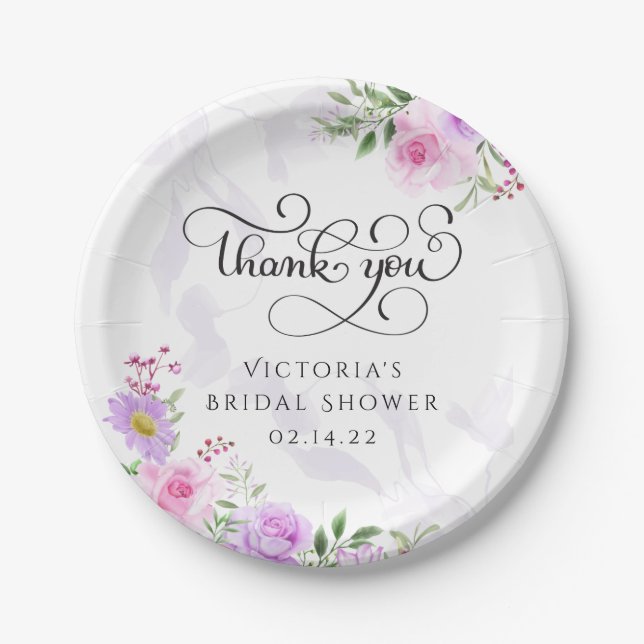 Plato De Papel Gracias Floral Elegant Bridal Shower (Anverso)