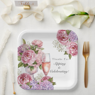 Plato De Papel Gracias por beber y celebrar la floral