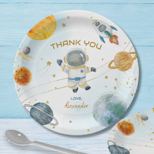 Plato De Papel Gracias por el cumpleaños del astronauta del espac