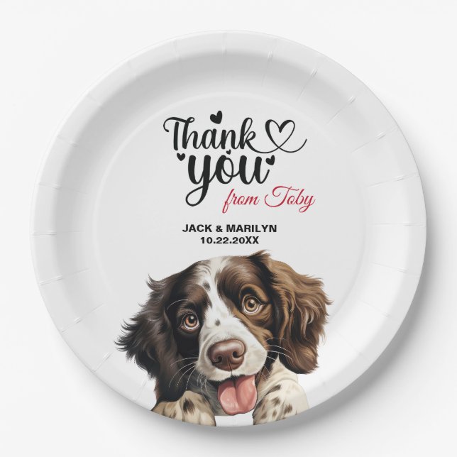 Plato De Papel Gracias por la boda del English Springer Spaniel (Anverso)