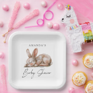 Plato De Papel Gracias por los colores neutros de los conejitos q