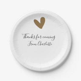 Plato De Papel gracias por venir mensaje de texto nombre corazón 