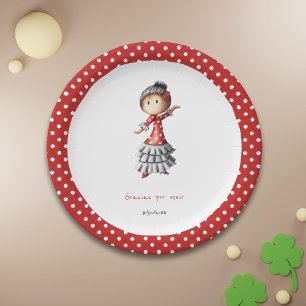 Plato De Papel Gracias Tema Español Bailarina Sevillana