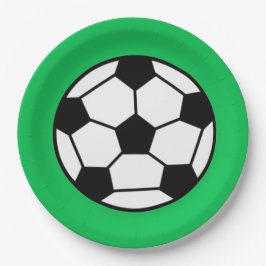 Plato De Papel Graciosa Bola De Fútbol En Fondo Verde