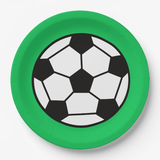 Plato De Papel Graciosa Bola De Fútbol En Fondo Verde (Anverso)