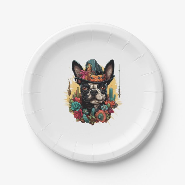 Plato De Papel Graciosa camiseta clásica de arte de Bulldog franc (Anverso)