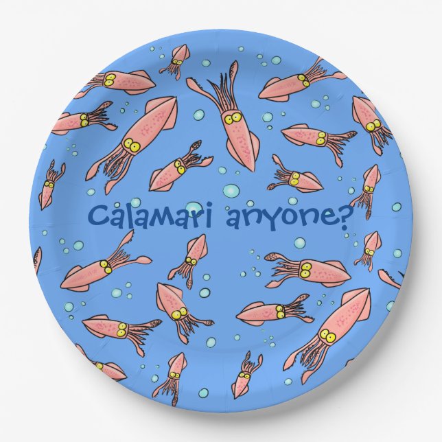 Plato De Papel Graciosa escuela de calamares con personalizado de (Anverso)