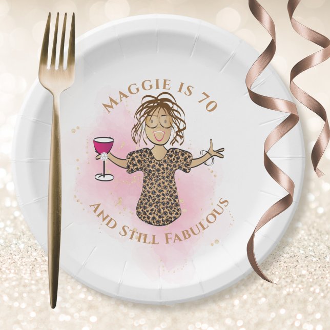 Plato De Papel Graciosa etnia rosa 70 de cumpleaños y fabulosa (Subido por el creador)