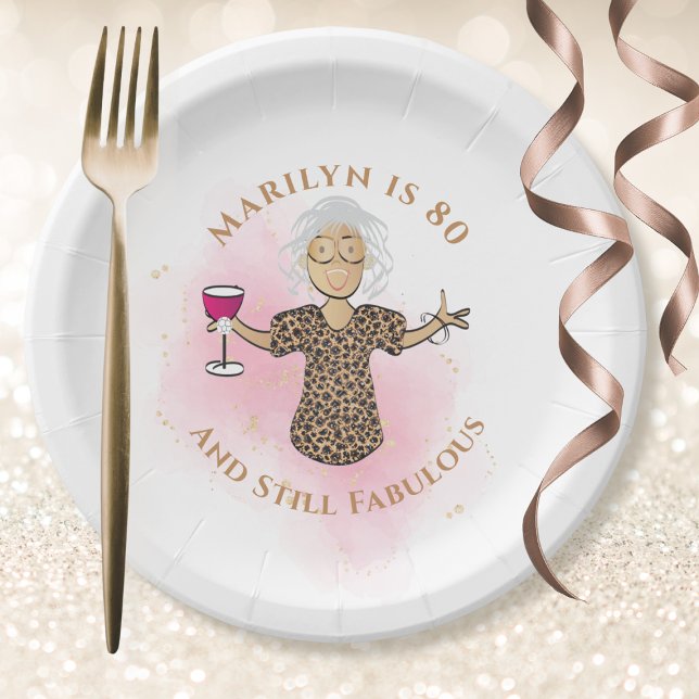 Plato De Papel Graciosa etnia rosa de cumpleaños 80 y fabulosa (Subido por el creador)