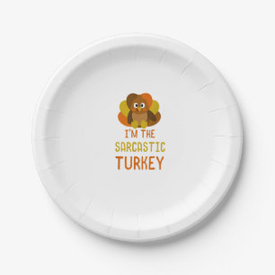 Plato De Papel Graciosa familia sarcástica de Turquía coincidiend