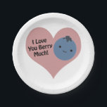 Plato De Papel Graciosamente te amo Berry Mucho Cute Kawaii Blueb<br><div class="desc">¡Te amo mucho!  Un divertido juego de bayas y un lindo kawaii arándano.</div>