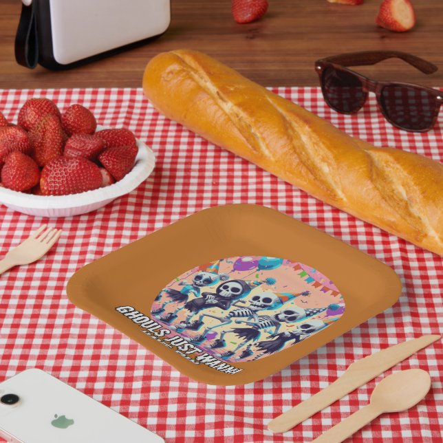 Plato De Papel Graciosas Guías De Halloween Quieren Divertirse Fi (Picnic)