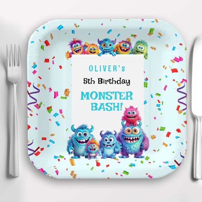 Plato De Papel Graciosas placas de papel para fiestas de cumpleañ (Funny Little Monster Birthday Party Paper Plates)