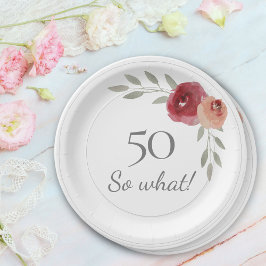 Plato De Papel Gracioso 50 Así que qué acuarela Floral 50 cumplea