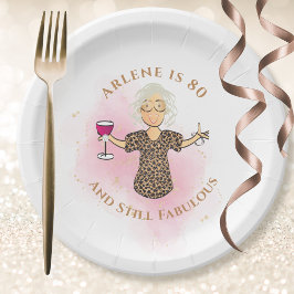 Plato De Papel Gracioso 80 cumpleaños Gold Pink 80 y fabuloso