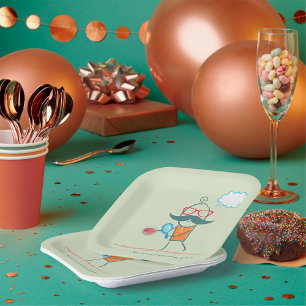 Plato De Papel Gracioso bacteriólogo con bigote grande