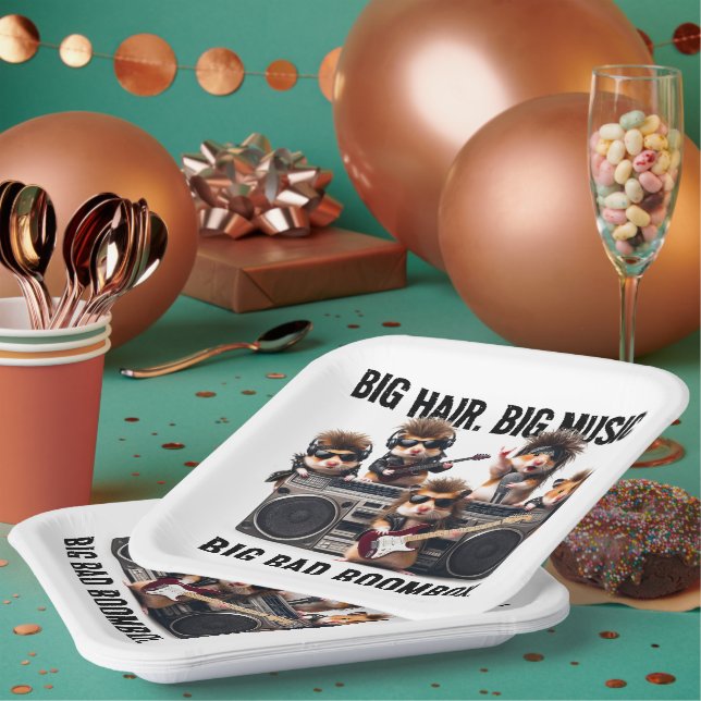 Plato De Papel Gracioso Big Hair Music Boombox Hamster Supergroup (Multi)