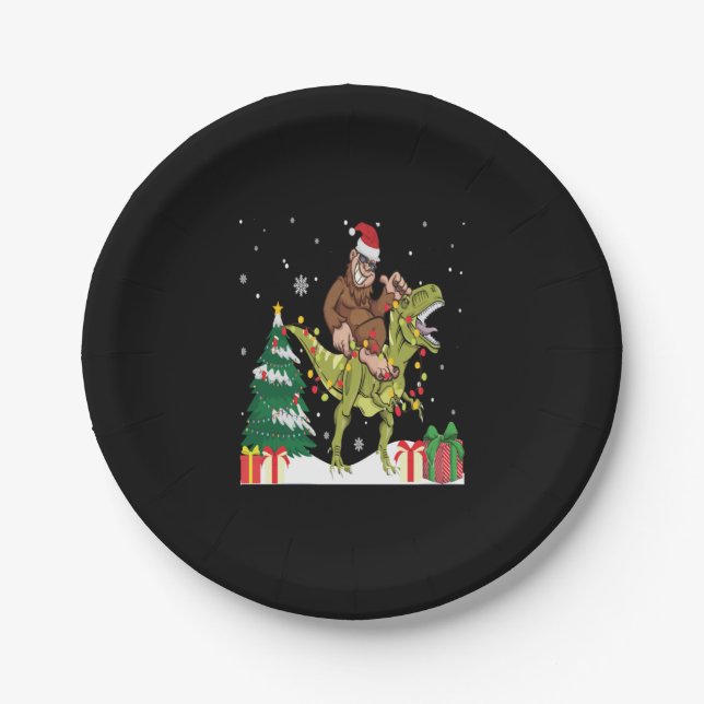 Plato De Papel Gracioso Bigfoot Dinosaur Christmas Tree Rex Pajam (Anverso)